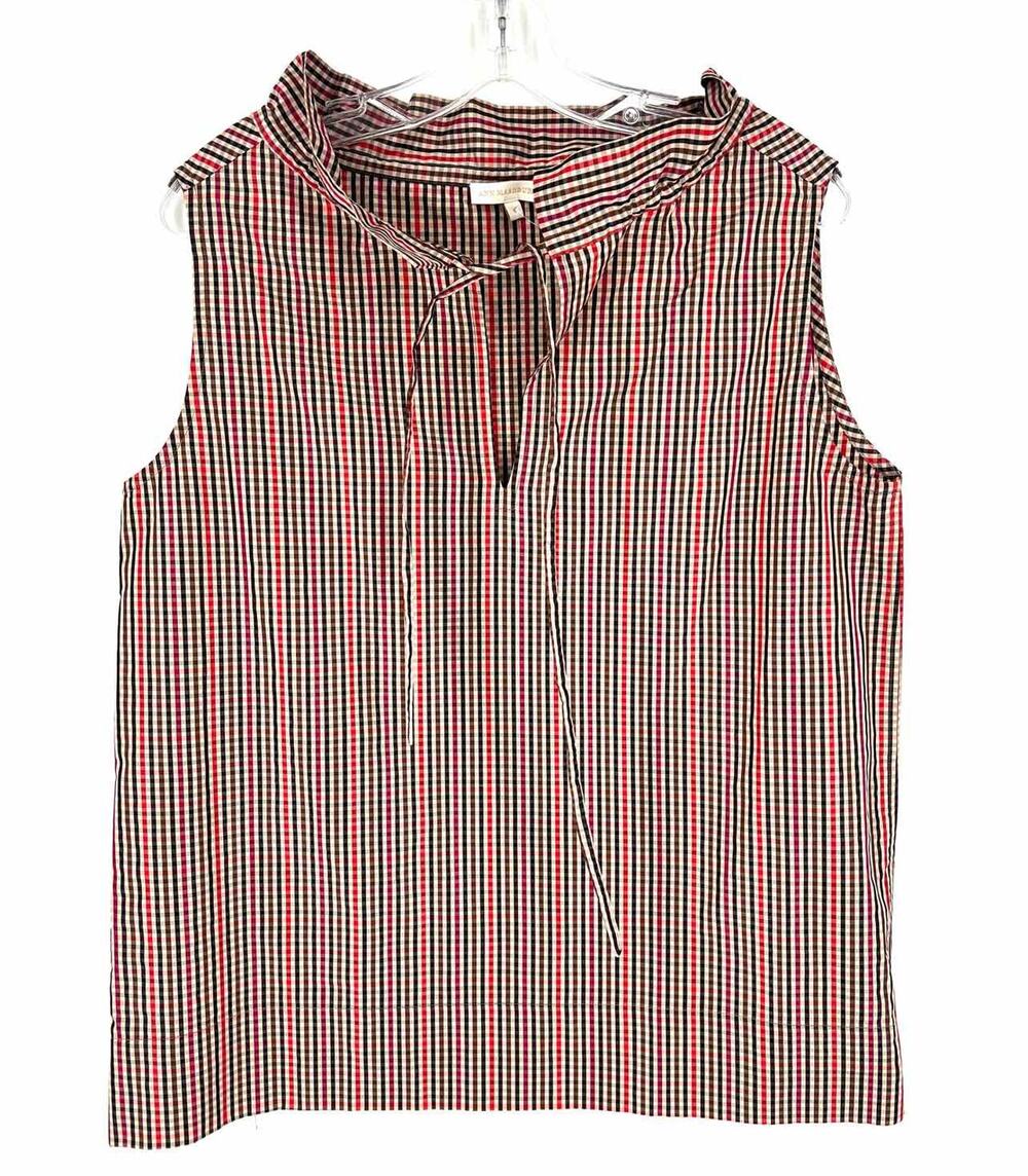 Ann Mashburn Size S Br/Bk/Rd Gingham Self-Tie Designer Top-Sleeveless